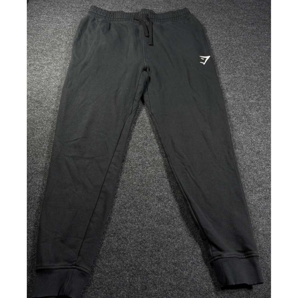 Gymshark Joggers Mens Medium Black Crest Sweatpants Slim Fit Athletic Gym Active